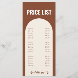Modern Minimal Terracotta Arch Price List Menu