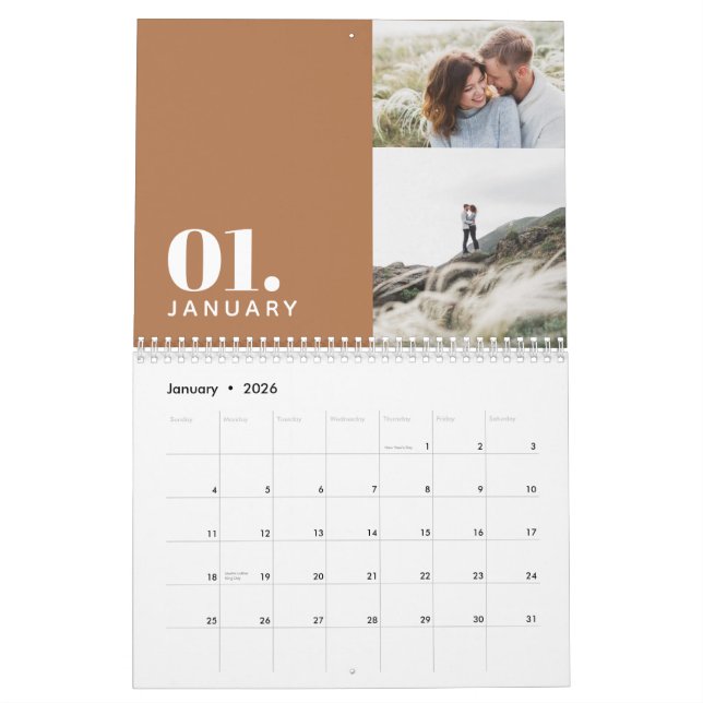 Modern minimal terracotta multi photo family calendar (Jan 2026)