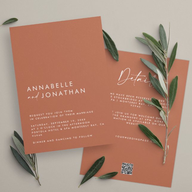 Modern Minimal terracotta Wedding Details QR Code Invitation (Creator Uploaded)