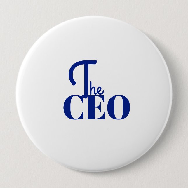 Modern Minimal The CEO Blue 4 Inch Round Button (Front)