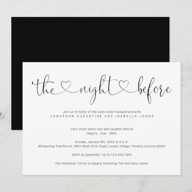 Modern Minimal The Night Before Rehearsal Dinner Invitation (Front/Back)