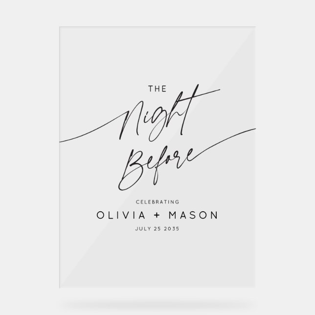 Modern Minimal The Night Before Wedding Welcome Acrylic Sign (Front)