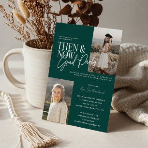 Modern Minimal Then & Now Graduation Party Photos Invitation