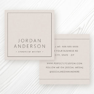 Modern minimal thin borders light mocha brown square business card