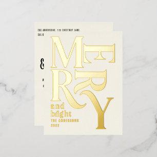 Modern minimal traditional cream merry Christmas Foil Holiday Postcard