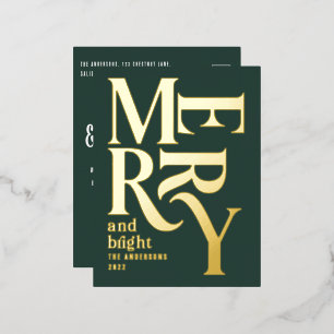 Modern minimal traditional green merry Christmas Foil Holiday Postcard
