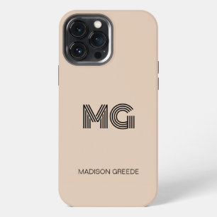 Modern Minimal, Trendy Beige Simple Monogram iPhone 13 Pro Max Case