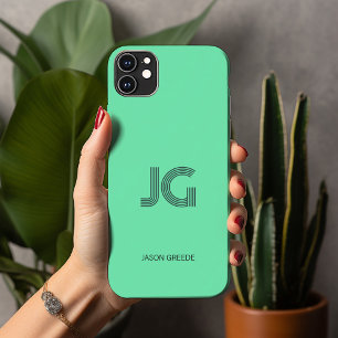 Modern Minimal, Trendy Mint Green Simple Monogram iPhone 13 Pro Max Case