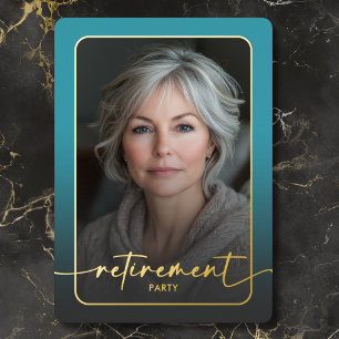 Modern Minimal Turquoise Photo Retirement Party