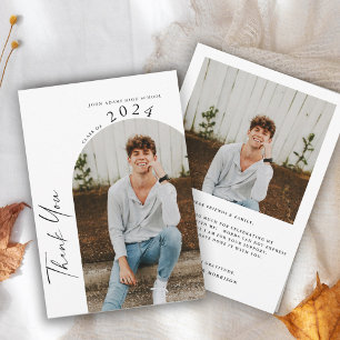 Modern Minimal Two Photo Graduation  Thank You Card