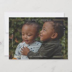 Modern Minimal Type Gold Overlay Photo Christmas Holiday Card