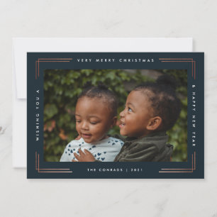 Modern Minimal Type Rose Gold Photo Christmas Holiday Card