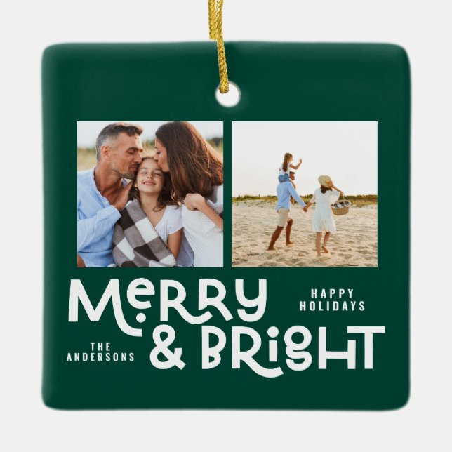 Modern minimal typography 2  photo Christmas  Cera Ceramic Ornament (Front)