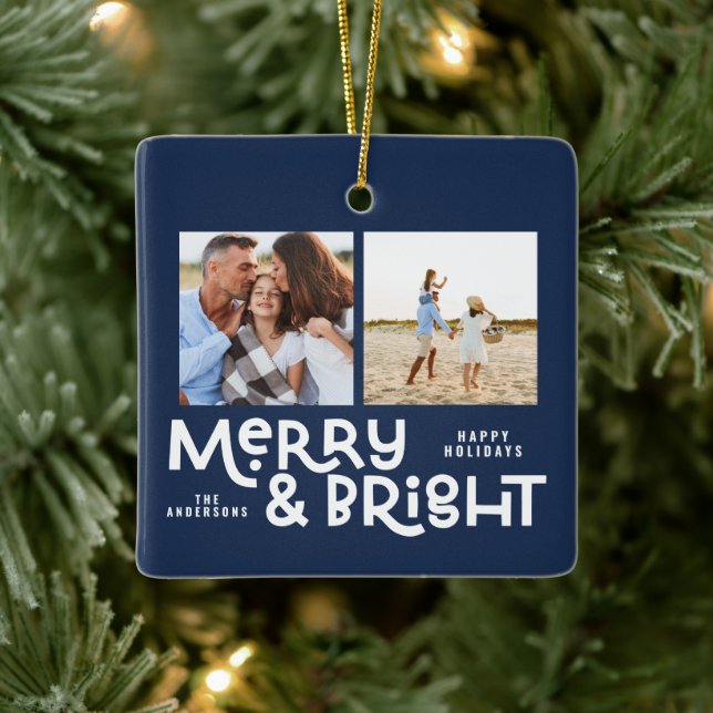 Modern minimal typography 2  photo Christmas   Ceramic Ornament (Tree)