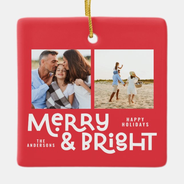 Modern minimal typography 2  photo Christmas  Ceramic Ornament (Front)