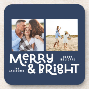 Modern minimal typography 2 photo Christmas Coaster