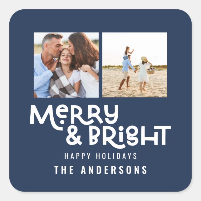 Modern minimal typography 2  photo Christmas  Square Sticker (Front)