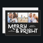 Modern minimal typography 3 photo Christmas fun Ho Holiday Card<br><div class="desc">All may not be calm but all can still be bright with this fun black and white modern graphic black and white design Christmas card. With space for 3 square photographs,  available in a selection of colours.</div>