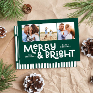 Modern minimal typography 3 photo Christmas fun Ho Holiday Card