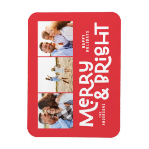 Modern minimal typography 3 photo Christmas fun Ho Magnet