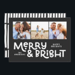 Modern minimal typography 3 photo Christmas fun Holiday Card<br><div class="desc">All may not be calm but all can still be bright with this fun green modern graphic black and white design Christmas card. With space for 3 square photographs,  available in a selection of colours.</div>