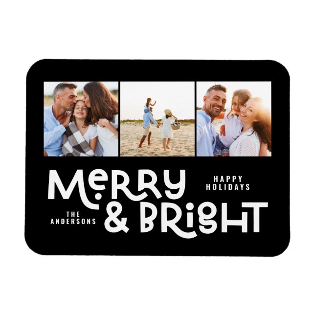 Modern minimal typography 3 photo Christmas fun  M Magnet (Horizontal)