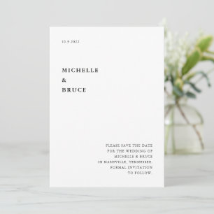 Modern Minimal Typography Black and White Wedding Save The Date