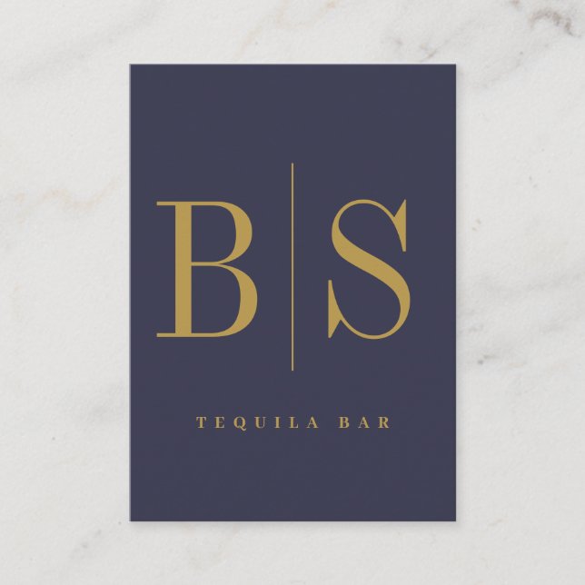 Modern Minimal Typography Blue & Gold Business Card (Front)