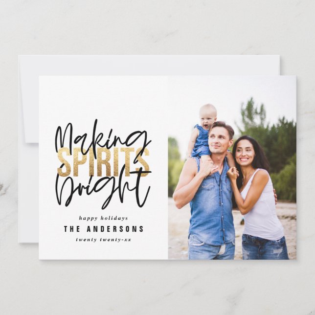 Modern minimal typography chic gold Christmas Holiday Card (Front)