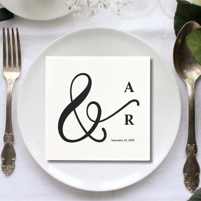 Modern Minimal Typography Couples Monogram Wedding Napkin (Modern minimal typography couples monogram wedding napkins add clean elegant style to receptions.)