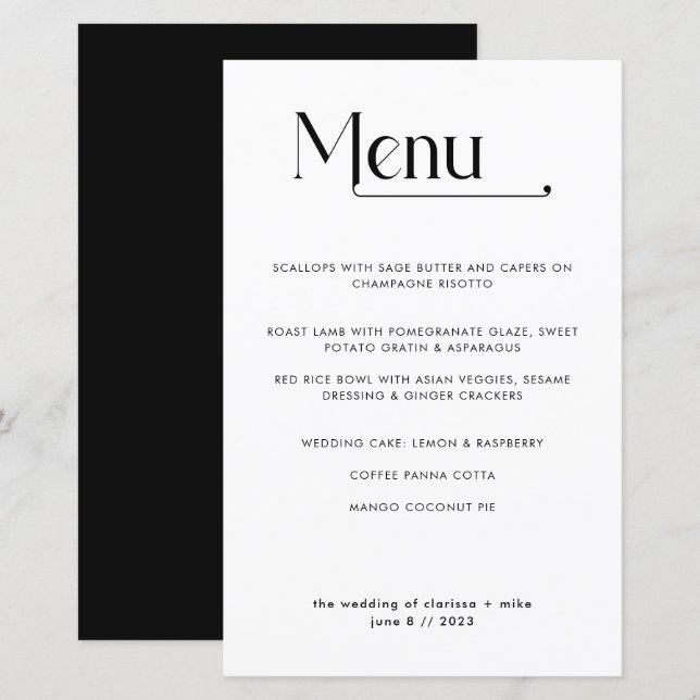 Modern Minimal Typography Dinner Wedding Menu (Front/Back)