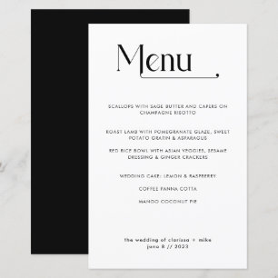 Modern Minimal Typography Dinner Wedding Menu