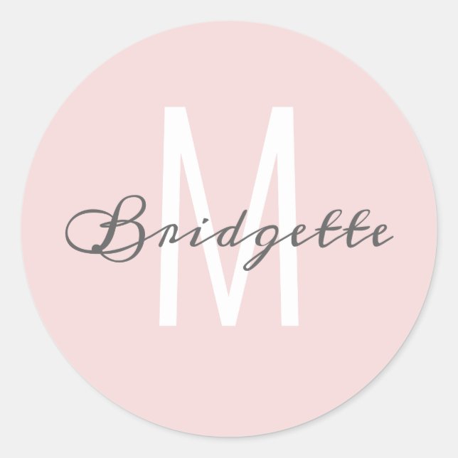 Modern Minimal Typography Dusty Pink Monogram Classic Round Sticker (Front)