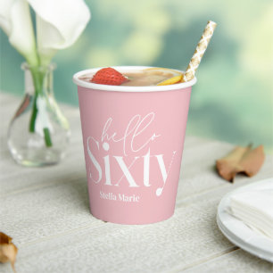 Modern minimal typography girly pink 60th birthday paper cups