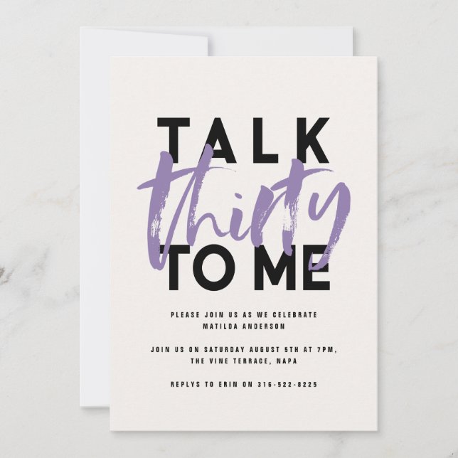 Modern minimal typography girly purple 30 talk (Front)