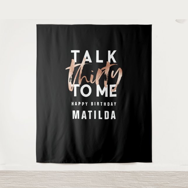 Modern minimal typography girly rose gold 30th ban tapestry (Front)