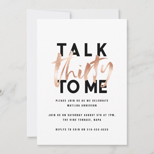 Modern minimal typography girly rose gold 30th holiday card (Front)