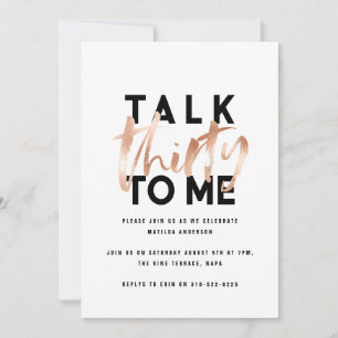 Modern minimal typography girly rose gold 30th holiday card
