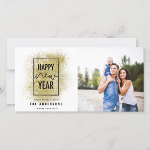 Modern minimal typography gold glitter new years holiday card