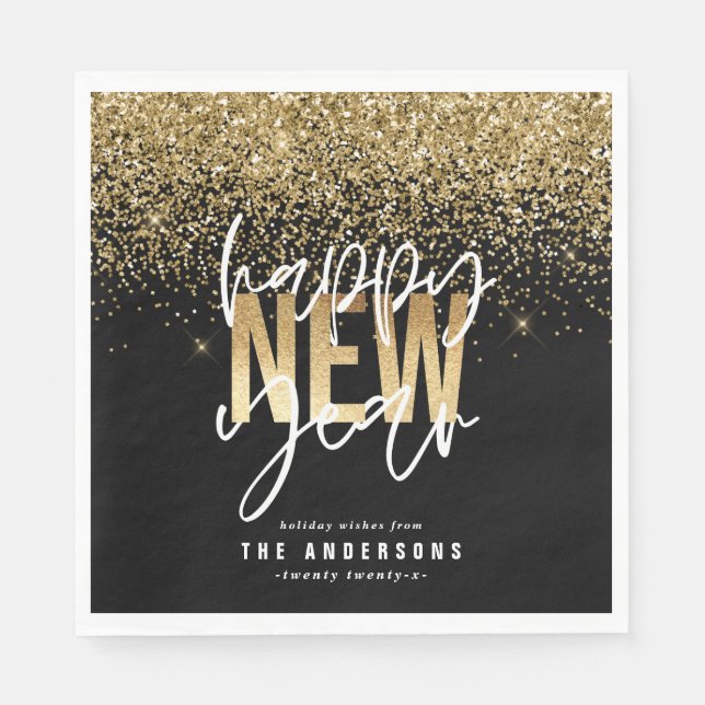 Modern minimal typography gold new years holiday napkin (Front)