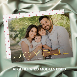 Modern Minimal Typography Joyful Photo Foil Holiday Card