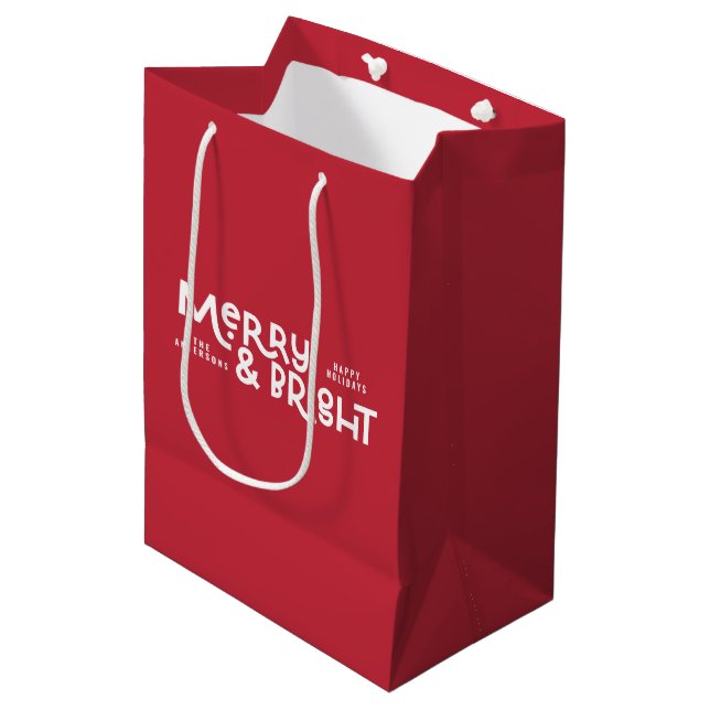 Modern minimal typography merry and bright   mediu medium gift bag (Front Angled)