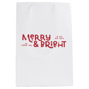 Modern minimal typography merry and bright   medium gift bag