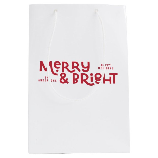 Modern minimal typography merry and bright   medium gift bag (Front)