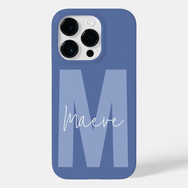 Modern minimal typography monogram dusty blue Case-Mate iPhone case (Back)