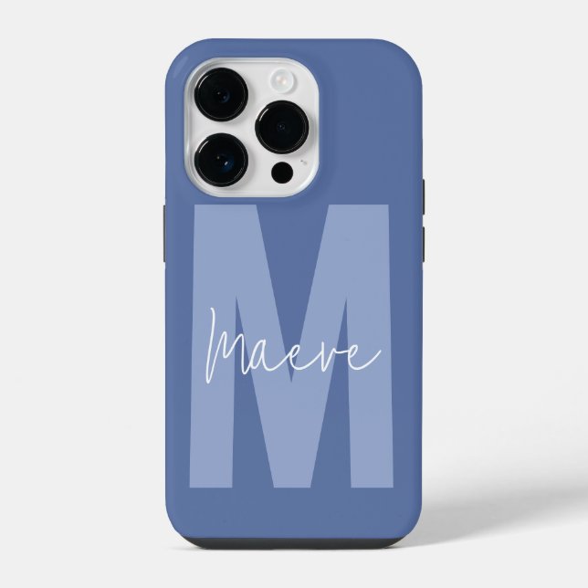 Modern minimal typography monogram dusty blue iPhone case (Back)