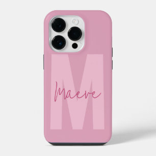 Modern minimal typography monogram pink girly iPhone 14 pro case