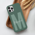 Modern minimal typography monogram sage green Case-Mate iPhone 14 pro case<br><div class="desc">Modern minimal typography monogram sage green and white elegant simple unique personalized phone case design.</div>