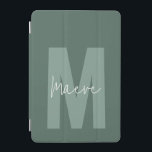 Modern minimal typography monogram sage green iPad mini cover<br><div class="desc">Modern minimal typography monogram sage green and white elegant simple unique personalized iPad cover design.</div>