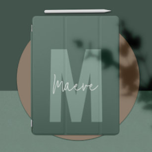 Modern minimal typography monogram sage green iPad pro cover